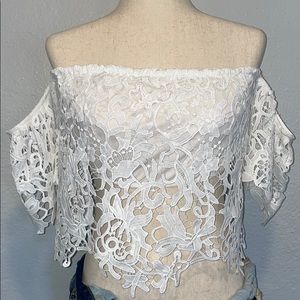 FOREVER 21 White Knit Off The Shoulder Crop Top